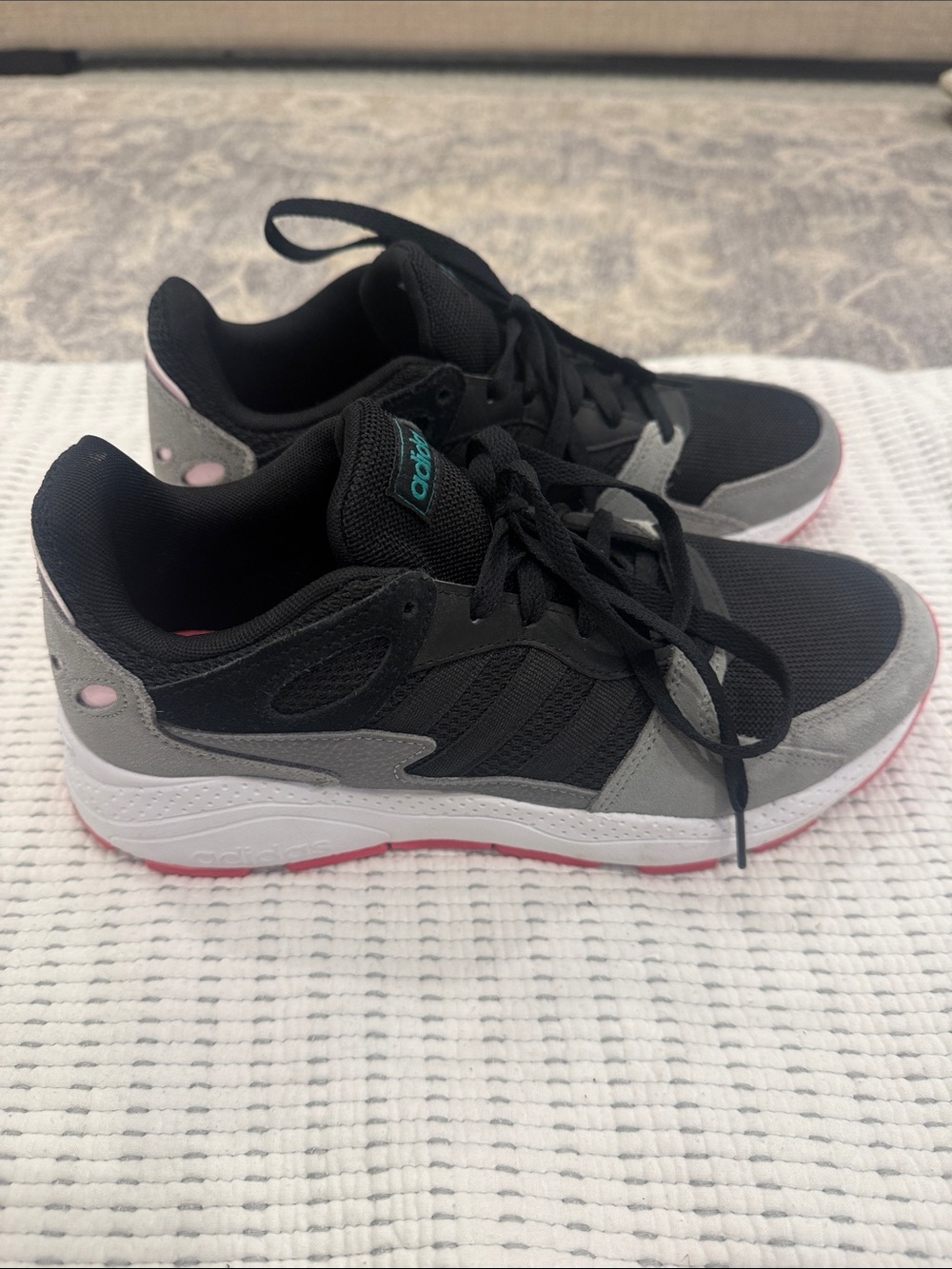 adidas Black and Gray Women's Casual Sneakers with Pink Accents